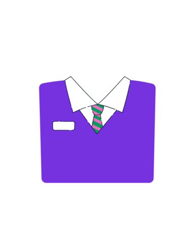 Purple school uniform jumper with collar and tie, student attire graphic isolated on white