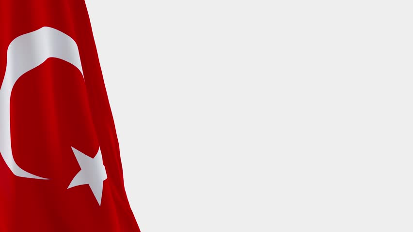 Turkey Flag on Left Side, Waving National Symbol with Copy Space - 3D rendering