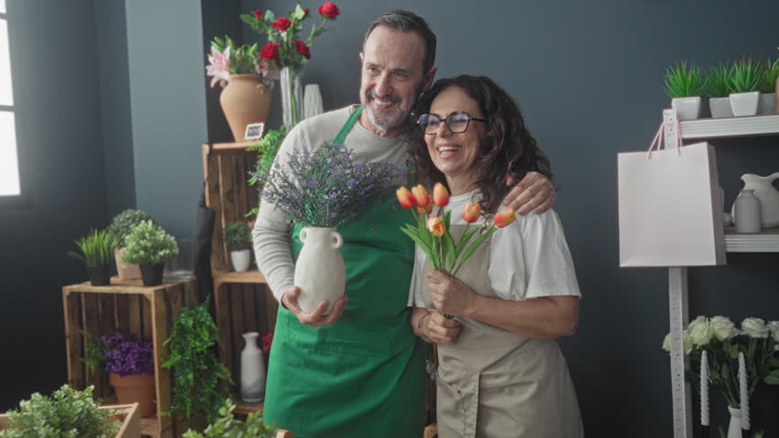 Florist man with arm around woman