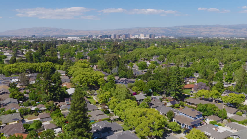 San Jose California Aerial View of Suburban Homes and Skyline 01