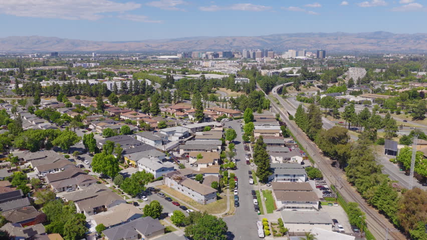San Jose California Aerial View of Skyline and Freeway