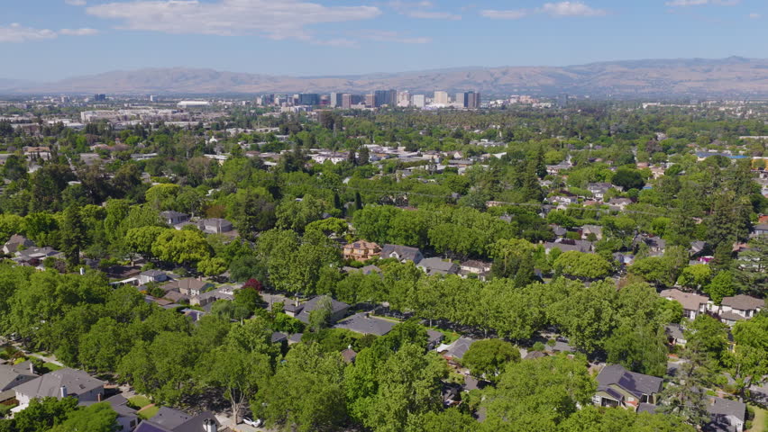 San Jose California Aerial View of Suburban Homes and Skyline 02