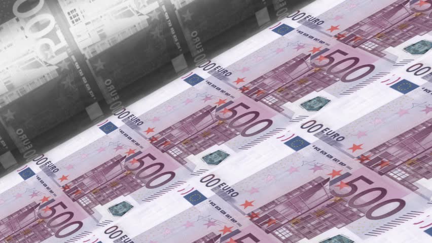 Offset Printing euro banknotes (500 dollar bill sheet). Very detailed high