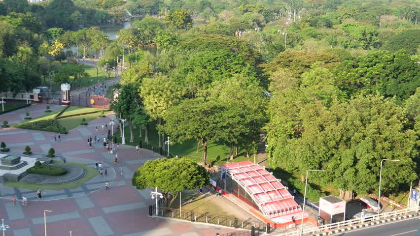 City skyline and green public park