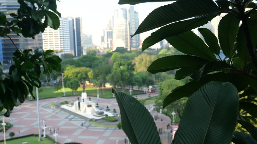 City skyline and green public park