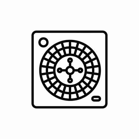 A simple bold line art roulette wheel spins symbolizing fortune and casino games for your next project. Ideal for website headers or app interfaces.
