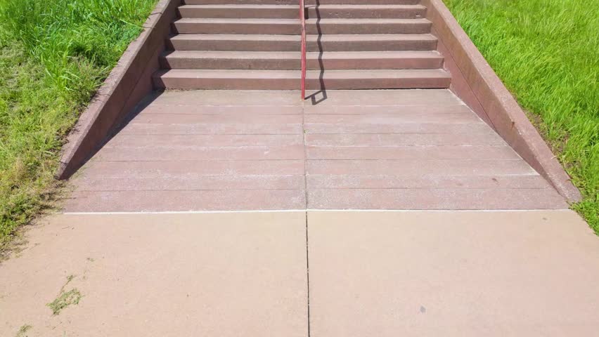 Wooden steps rise toward the top of Monks Mound at Cahokia Mounds State Historic Site in Illinois
