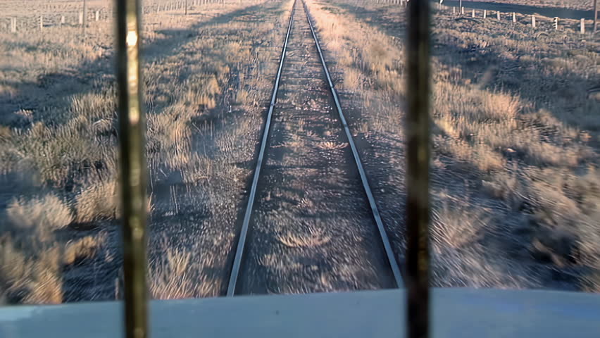 POV View from Inside Vintage Diesel Locomotive Cab Moving along Railway Tracks - 4K