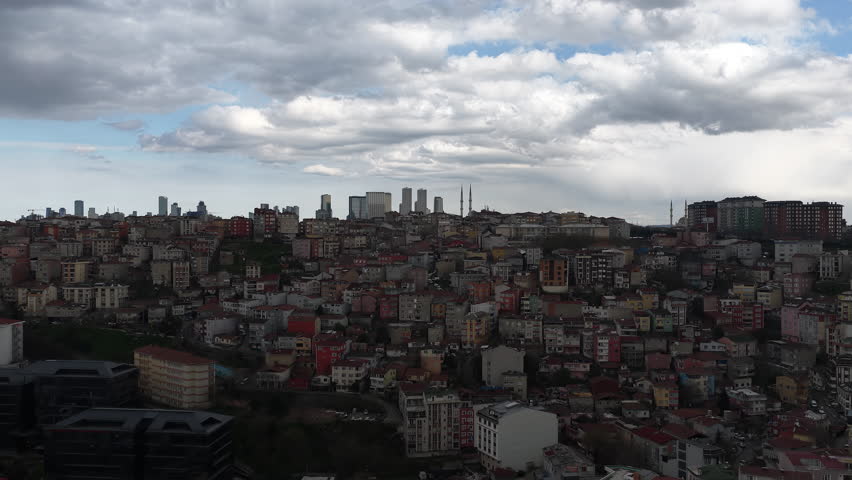 Aerial view of istanbul cityscape with cloudy sky