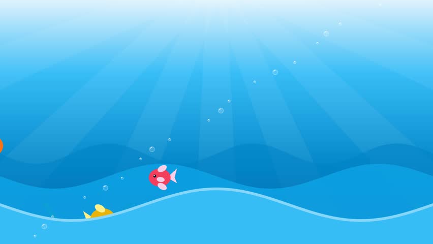 Animated colorful fish swimming in a blue ocean
