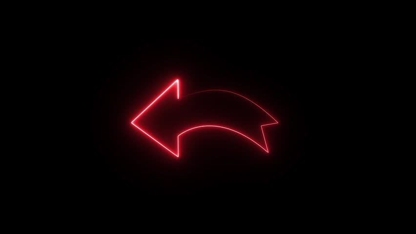 A digital graphic of a red, glowing, curved neon arrow on a black background.