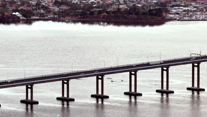Tasman bridge across Derwent river in Hobart city of Tasmania, Australia – close up view.