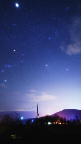 Milky Way stars on a dark countryside skies. Time-lapse video.