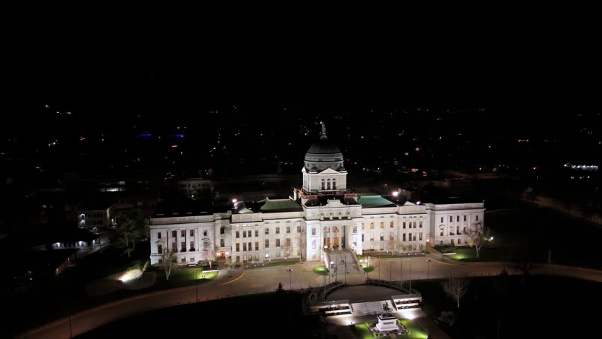 Montana State Capitol At Night In Helena With Illuminated Dome