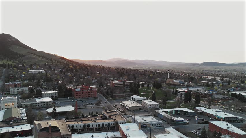 Downtown Helena Montana Aerial View With Streets And Mountains