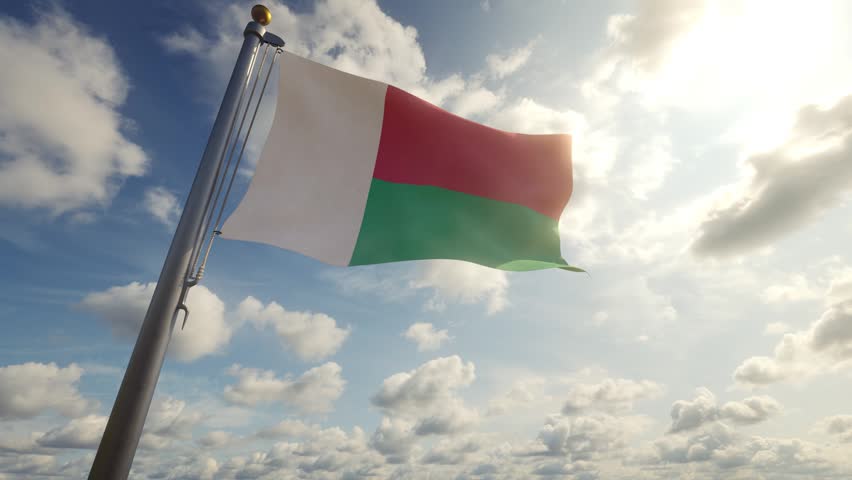Madagascar Flag on a Pole by Day, 3D Render 4K stock video