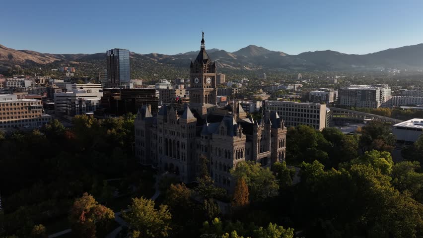 Aerial view of landmark buildings in salt lake city United states