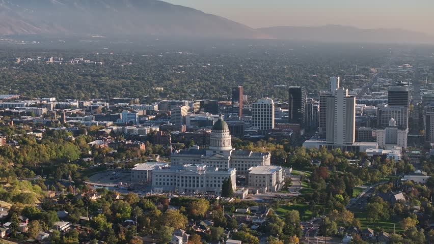 Aerial view of landmark buildings in salt lake city United states