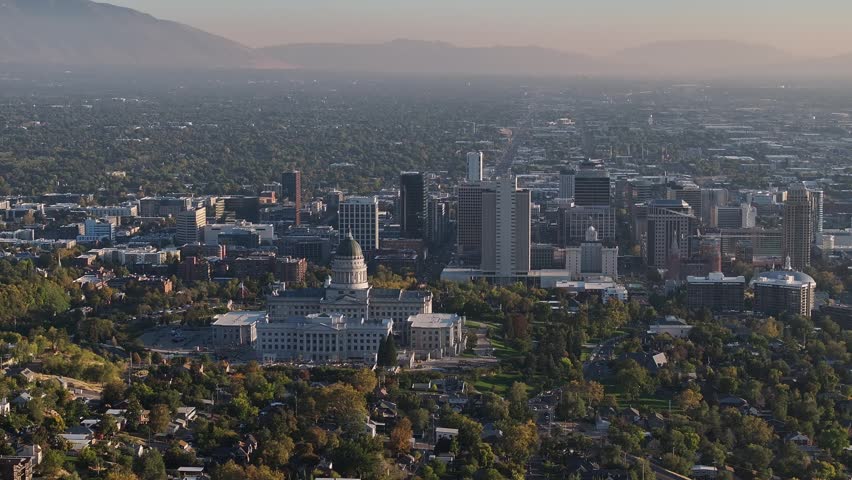 Aerial view of landmark buildings in salt lake city United states