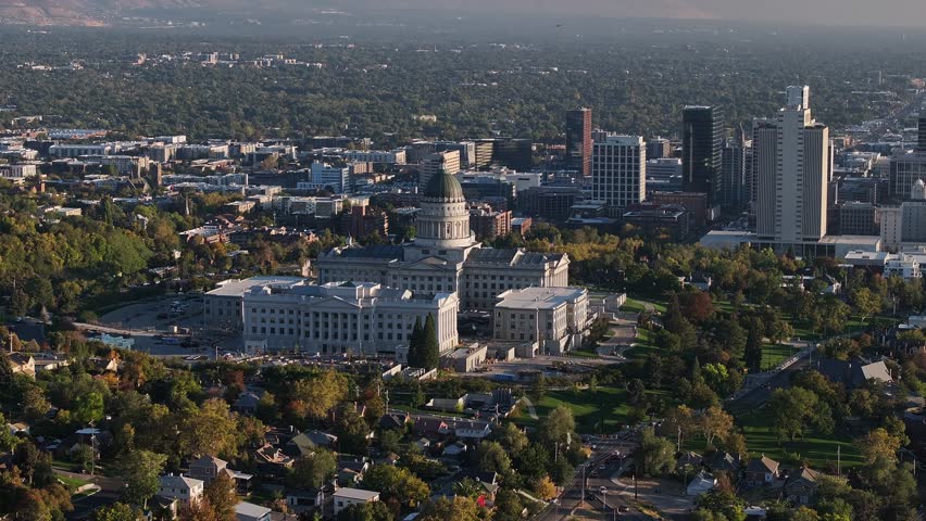 Aerial view of landmark buildings in salt lake city United states