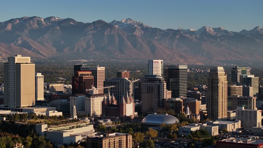 Aerial view of landmark buildings in salt lake city United states