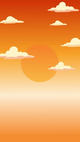 Flat vector illustration animates iconic harbor landmarks and a moving cruise ship at sunset