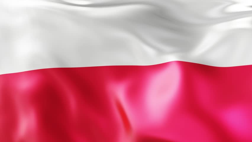Poland National Flag Waving in Wind on Black Background