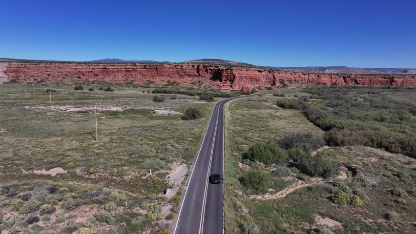 Aerial view of route 66 in the desert of New Mexico, USA
