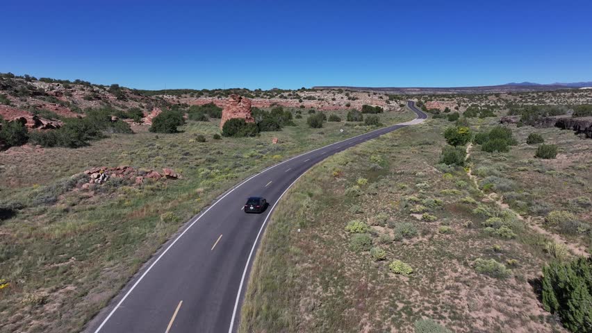 Aerial view of route 66 in the desert of New Mexico, USA