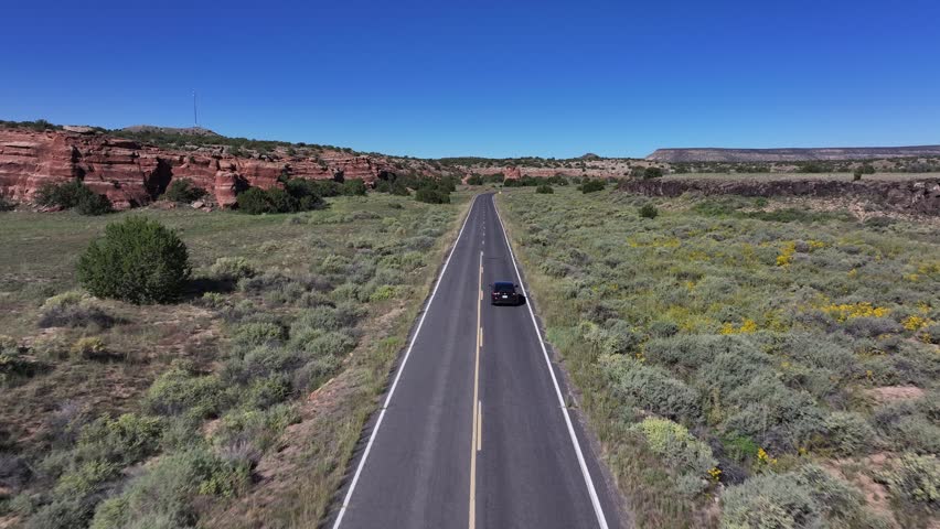 Aerial view of route 66 in the desert of New Mexico, USA