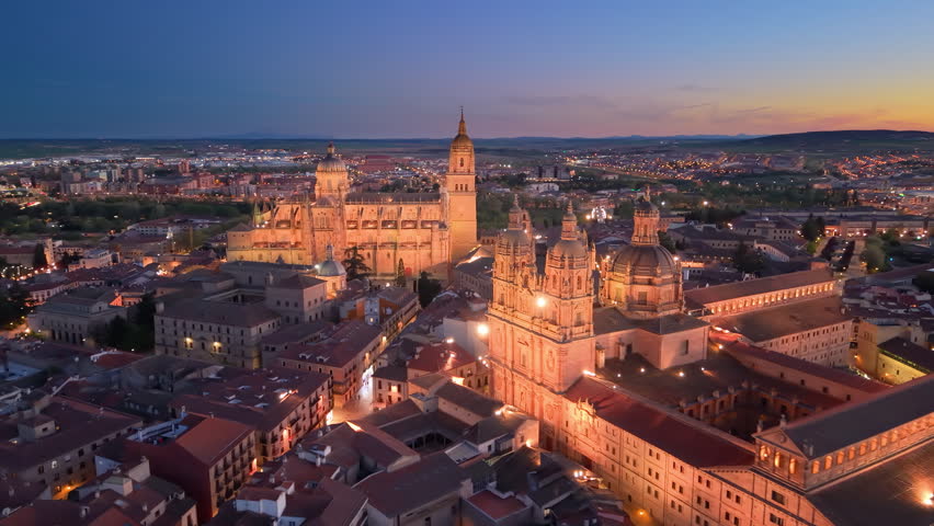 Aerial view of Famous Church In Center Of Old Beautiful Town Of Salamanca, Spain