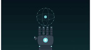 A stylized robotic hand interacting with a glowing, rotating holographic atom model. This animation the intersection of advanced artificial intelligence, quantum physics, and digital innovation. projects involving high-tech research, automation, machine learning, and future-forward scientific concepts. The clean, minimalist aesthetic provides a visual for presentations, tech-focused media, and digital storytelling. - Powered by Shutterstock - Get 15% off with code: PIKWIZARD15
