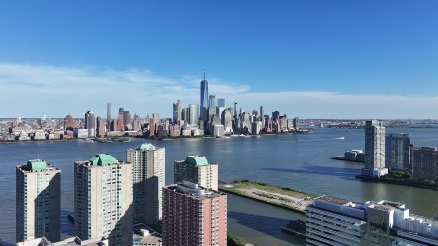 Aerial view of cityscape of Jersey city in New Jersey, USA