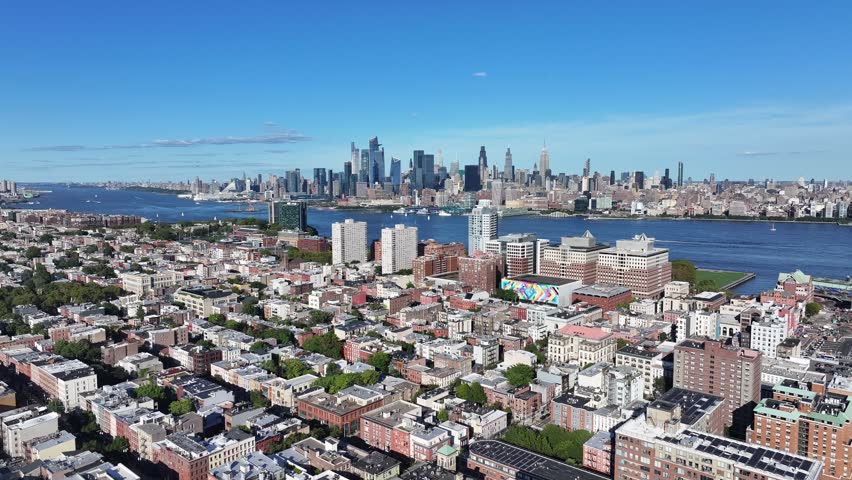 Aerial view of cityscape of Jersey city in New Jersey, USA