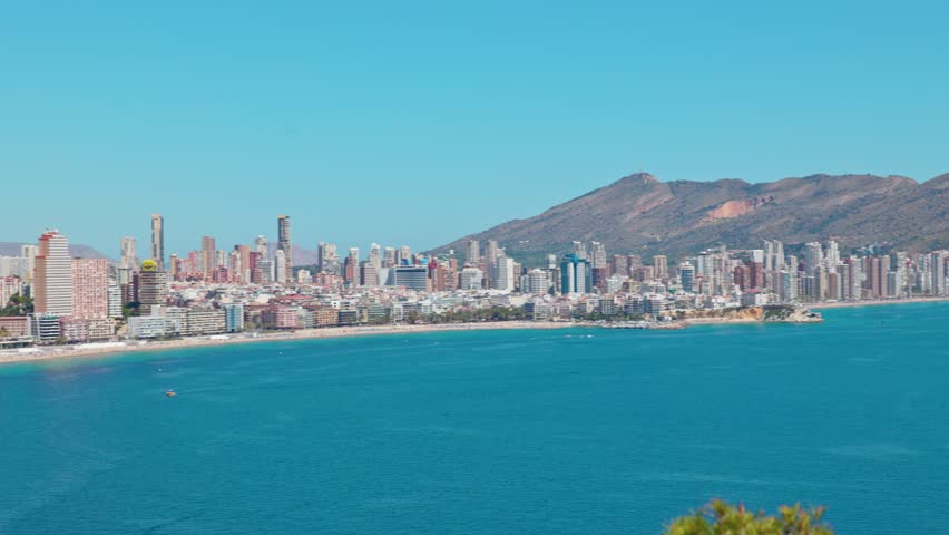 Aerial view of Benidorm beach and modern skyline Spain