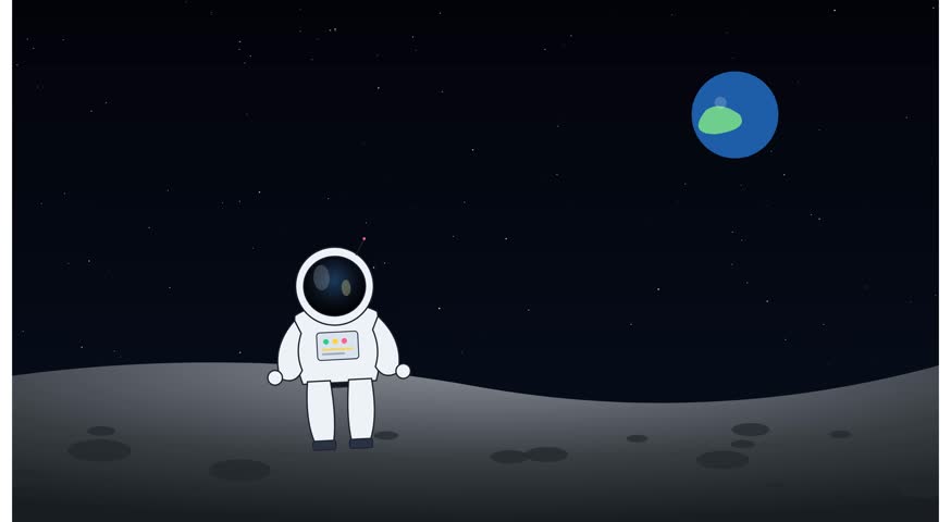 Astronaut standing on moon surface flat animation space