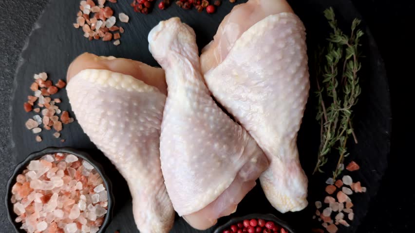 Raw chicken legs, poultry meat for grilling or barbecue. Chicken legs as a food backdrop for your design