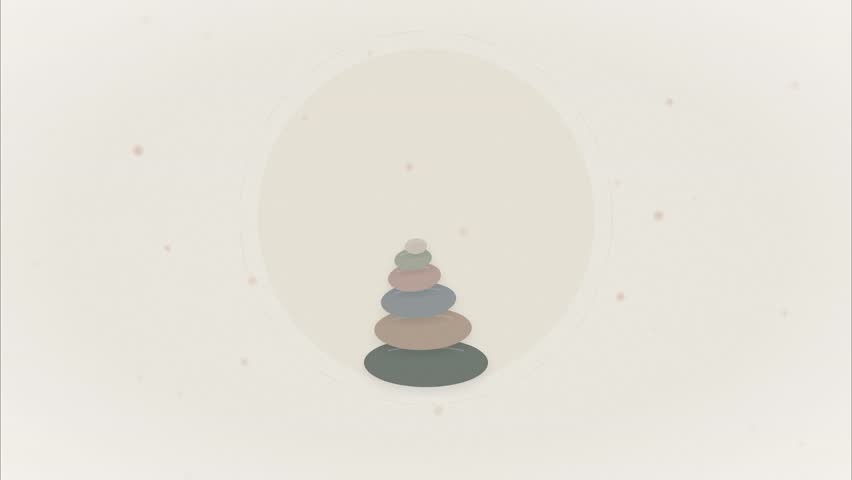 Balanced Zen Rock Stack Minimalist Flat Animation Meditative Peace Wellness Mindfulness Background Concept for Mental Health and Relaxation. A minimalist flat animation featuring a balanced stack of zen stones on a clean beige background, symbolizing peace, stability, and mindfulness for wellness projects.