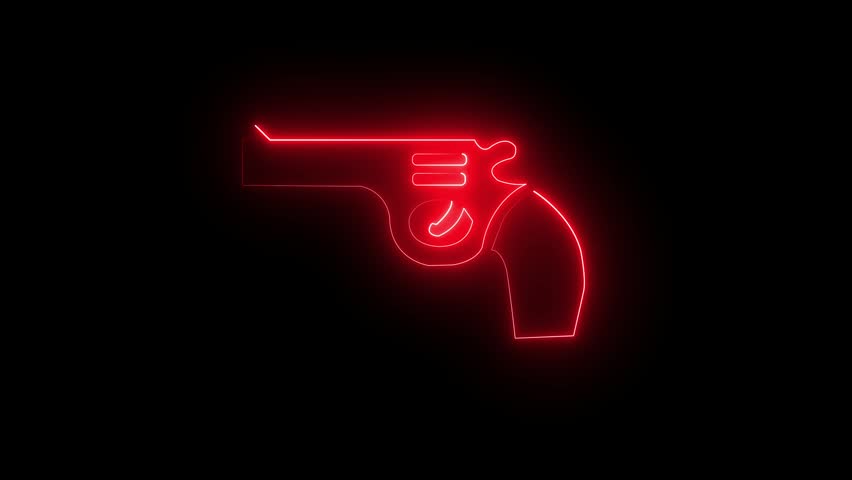 The blinking neon light of a police and law icon on a black background.