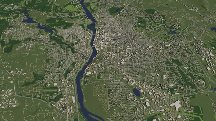 3D looped animation of city - Manchester New Hampshire, USA