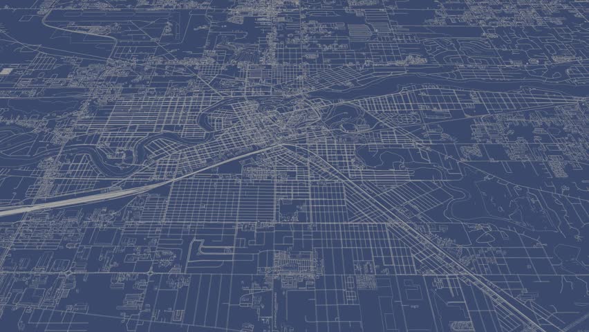 3D looped animation of city - Elkhart Indiana, USA