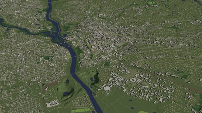 3D looped animation of city - Columbia South Carolina, USA