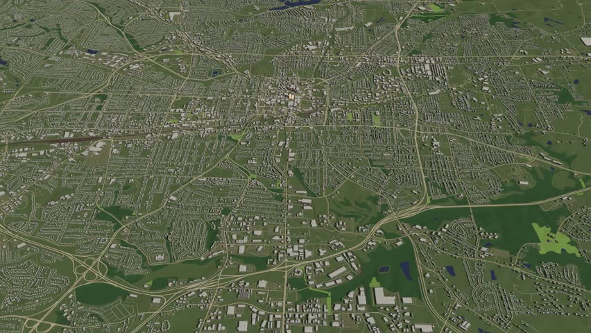 3D looped animation of city - Greensboro North Carolina, USA