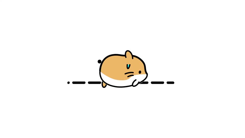 A cute orange and brown hamster lying flat on the ground illustration with a simple adorable cartoon style and dashed line beneath the body