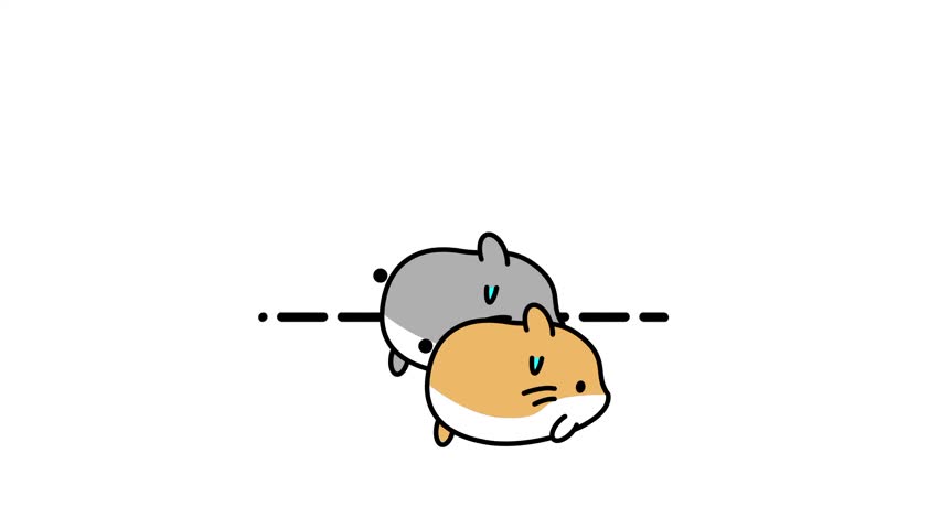 Two cute hamsters sitting side by side illustration in soft orange and gray tones with a simple adorable cartoon style and minimal white background