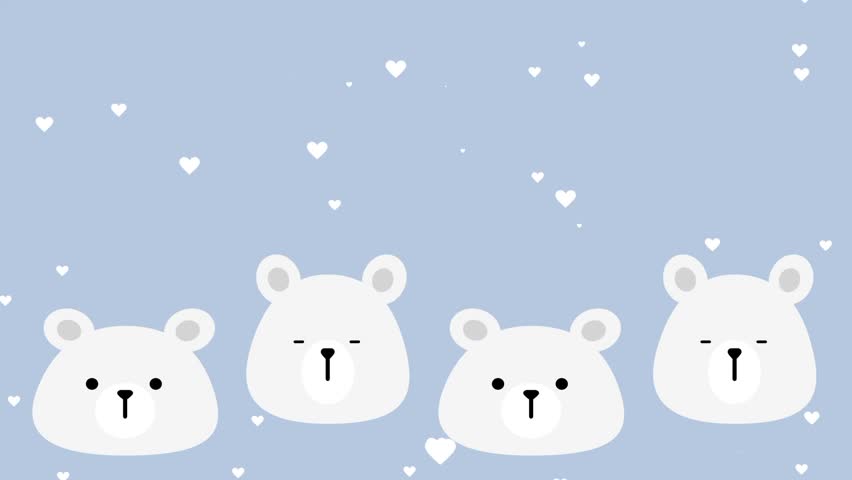 A group of adorable white polar bears on a soft blue wintry background illustration featuring multiple cute cartoon bears with a festive snowy feel