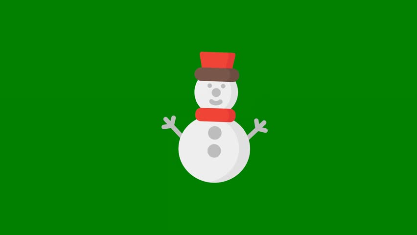 A snowman with red hat and scarf in on green background isolated on green screen background