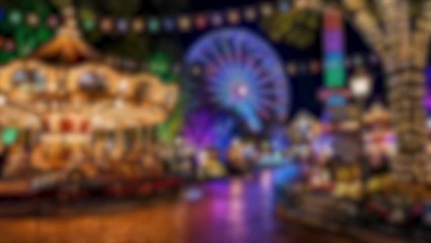 A nighttime scene of an amusement park