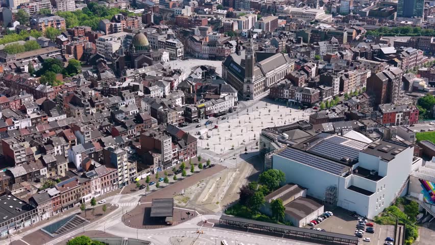 Aerial view of the old town and city Charleroi in Belgium on a sunny afternoon summer day 