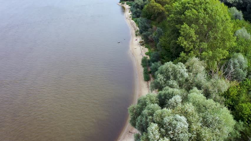 4k drone footage of Vistula River bank in Mokotow district of Warsaw, capital of Poland